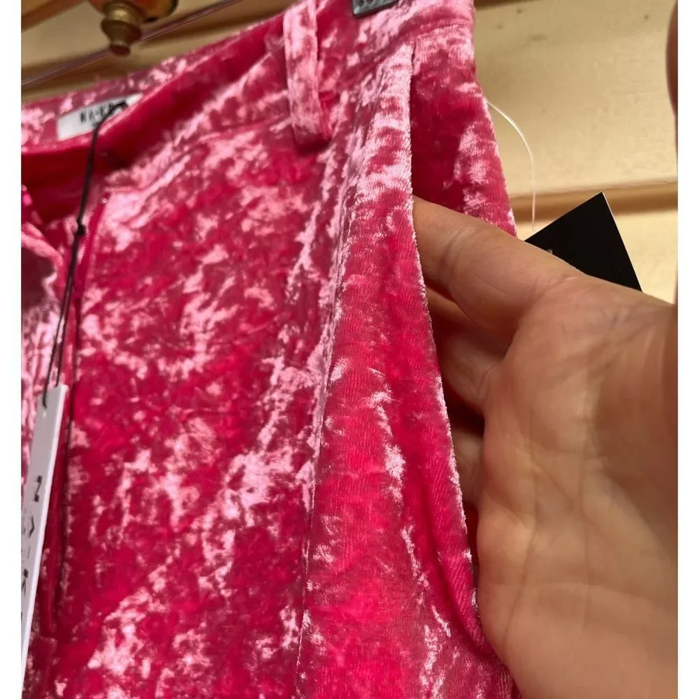 NWT NA-KD Bright Pink Crushed Velvet Suit  Pants Size EU32 (See measurements) - Picture 7 of 12